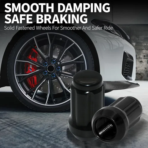 Vista 6 de 20 piezas de tuercas de lengüeta negras de 1/2-20, tuercas hexagonales de remolque de 1,35" de altura, asiento cónico de 60 grados con llave