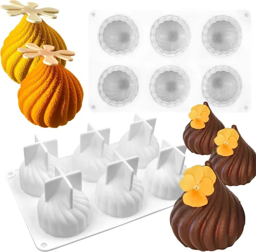 Vista 13 de 2 piezas de moldes de silicona para pastel de bola de diamante, moldes de silicona para hornear pastel de mousse geométrico 3D de media bola, moldes