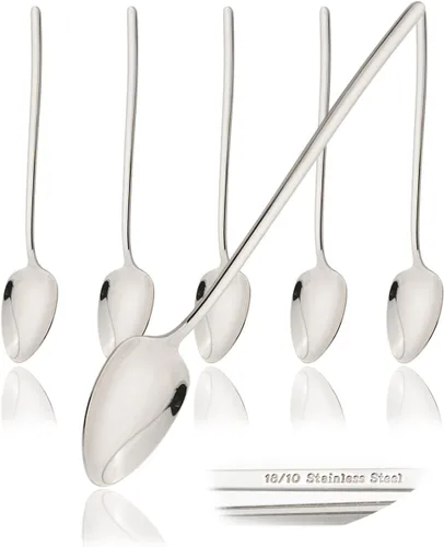 Vista 8 de JASHII Juego de 6 cucharas de cena de acero inoxidable 18/10 de plata pulida para comer sopa, cucharas de mesa grandes, aptas para lavavajillas