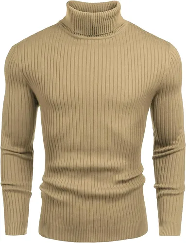Amussiar Suéter de cuello alto para hombre, ajustado, tejido de algodón, casual, ligero, de manga larga