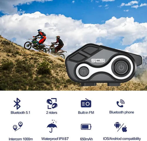 Vista 3 de Intercomunicador Bluetooth S-8X para motocicleta, auriculares para 2-6 conductores de hasta 3,280.8 ft de comunicación, impermeable IP67 con manos