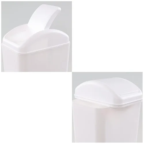 Vista 3 de Morcte Cubo de basura pequeño de plástico de 3.5 galones con tapa abatible, cubo de basura con tapa abatible, color blanco