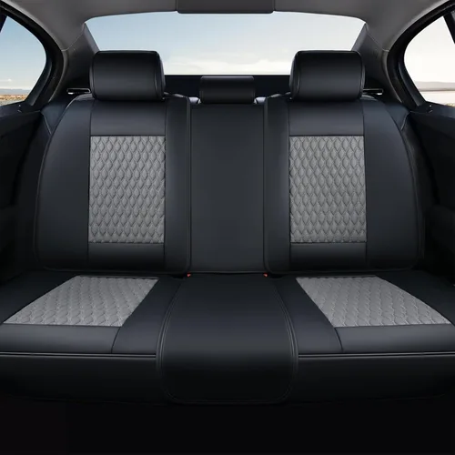 Vista 44 de Coverado - Juego completo de fundas de asiento para automóvil, de piel de napa, protector impermeable con soporte lumbar, con ajuste universal
