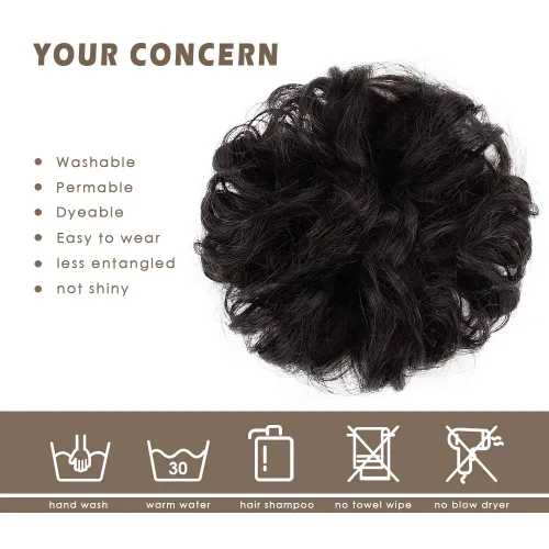 Vista 95 de Barsdar - Moño de cabello 100 % humano, Moño desordenado, Extensiones de cola de caballo, Moño de cabello rizado, Pieza de cabello