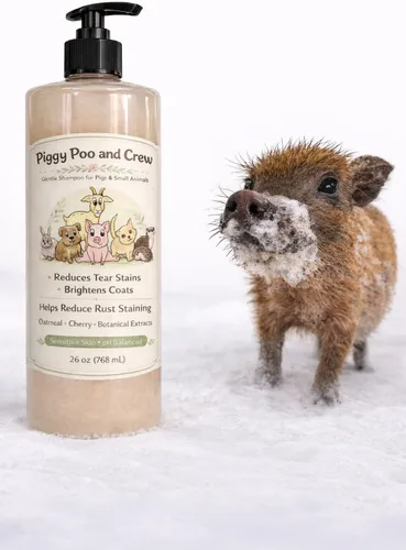 Piggy Poo and Crew Champú iluminador para mascotas, avena y cereza, perfumado sin lejía, peróxido o alcohol, fórmula suave con pH equilibrado para