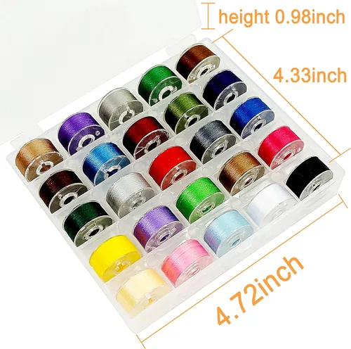 Vista 2 de New Brothread 25 piezas de colores surtidos 70D/2 (60WT) hilo de bobina preenrollado tamaño A SA156 para bordado y máquina de coser DIY hilo