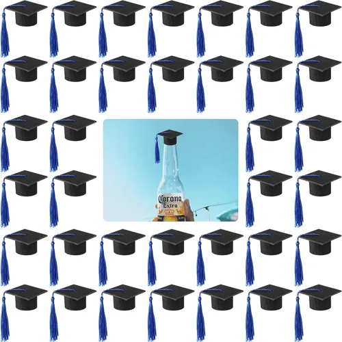 Vista 8 de 36 mini gorras de graduación 2026 con borlas para botellas de vino de graduación (gorra negra con borla negra)