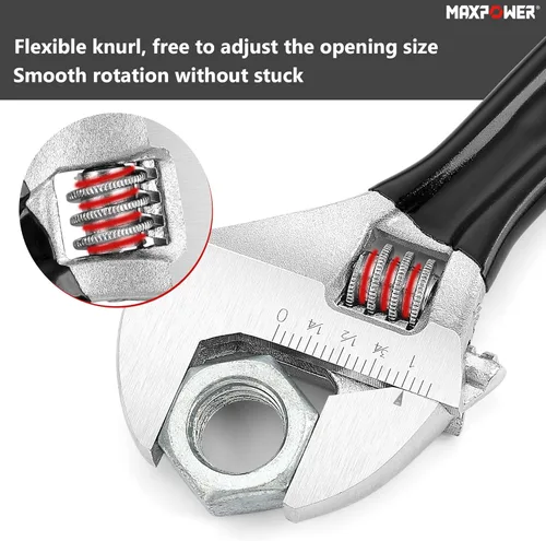 Vista 4 de MAXPOWER Juego de Llaves Ajustables, 3 Piezas Llaves Ajustables de 6 pulgadas, 8 pulgadas, 10 pulgadas, Escalas Métricas y SAE, Mandíbula Extra