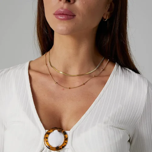 Vista 3 de Tasiso 14K Gold Filled Herringbone Choker Necklace Set Double Layer Snake Chain Herringbone Chain Necklace Layering Necklace Set Cuban Chain