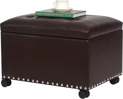 Vista 11 de Joveco Otomán de Almacenamiento, Banco Acolchado de Tela Rectangular de 24", Reposapiés para Sala de Estar y Dormitorio, Beige