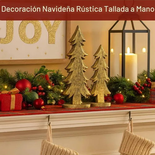 Vista 3 de Mie Creations Juego de 2 figuras de árbol de Navidad, decoraciones rústicas de Navidad para el hogar, sala de estar, centro de mesa, repisa
