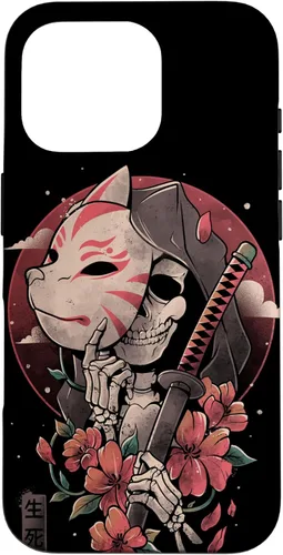 Vista 20 de iPhone 16 Death Messenger Japanese Aesthetics Grim Reaper Kitsune Mask Case