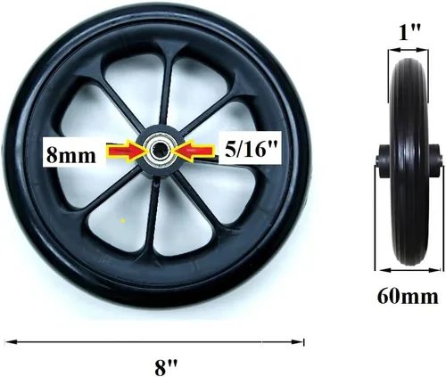 Vista 3 de Healthline Ruedas de repuesto para sillas de ruedas de 8 x 1 pulgada (paquete de 1) – Ruedas sin planos, ruedas delanteras negras sólidas – Se