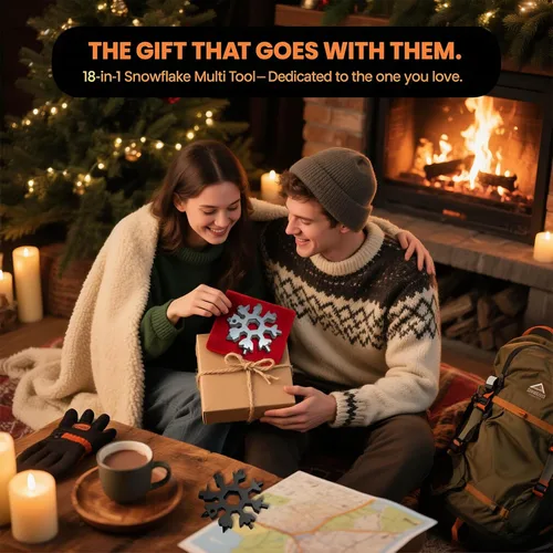 Vista 8 de Juego de Herramientas Multiusos en Forma de Copo de Nieve, 2 Pack - Multiherramienta de Acero Inoxidable 18 en 1 con Mosquetón, Abrebotellas