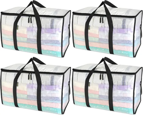 Vista 31 de BALEINE Paquete de 2 bolsas de mudanza de gran tamaño con asas reforzadas, bolsa de almacenamiento resistente para ropa, suministros de mudanza