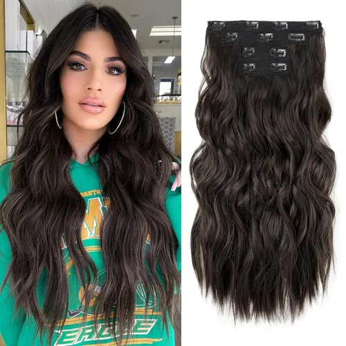 Vista 18 de REECHO Extensiones de cabello con pinza, 4 piezas de extensiones de cabello rubio de 24" de largo, ondas de playa gruesas, HE003, trama de encaje