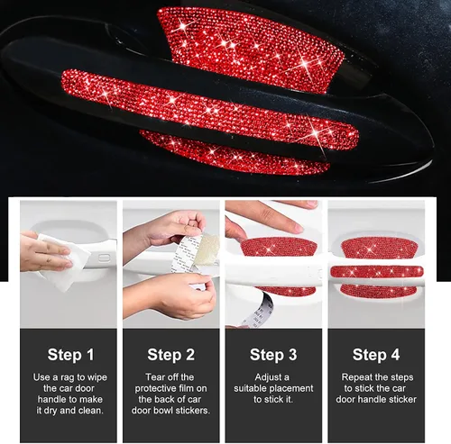 Vista 2 de BetterJonny 10 unidades de protectores de arañazos de cristal, pegatinas de manija de strass para protección brillante para calcomanías de auto