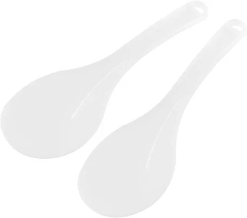 Vista 7 de Paleta y pala de arroz de plástico de 2 piezas, cuchara y pala de arroz antiadherente, 7.87 pulgadas (blanco E)
