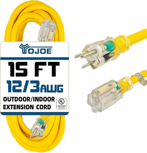Vista 52 de YOJOE Cable de extensión para interiores y exteriores con extremo iluminado, cable de alimentación de 3 clavijas 15A resistente a la intemperie