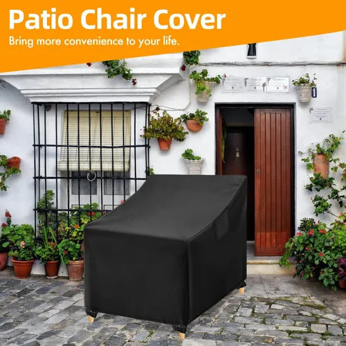 Vista 6 de WLEAFJ Fundas Impermeables para Sillas de Exterior, Fundas Negras para Muebles de Patio y Césped, Funda de Asiento Profundo para Sillón de Patio