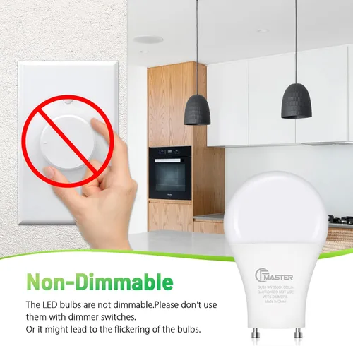 Vista 5 de Bombilla LED GU24 CFMASTER, 3000K Blanco Cálido, 9W (equivalente a 100W), 800 lúmenes, forma A19, bombillas LED GU24, base GU24 de bloqueo giratorio