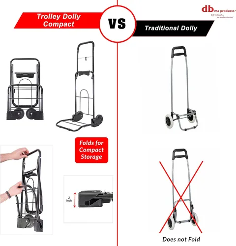 Vista 4 de dbest products - Carro de mano Trolley Dolly Compacto con bolsillos – Carrito de compras plegable con ruedas – Carro rodante de uso múltiple