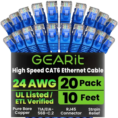 Vista 11 de GEARit Paquete de Cables Ethernet Cat 6 - Paquete de 20 Cables de Conexión Ethernet Cat6 de 1 pie Cable de Conexión de Red RJ45, Conectores