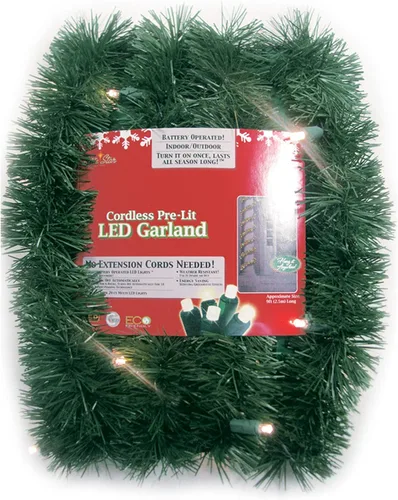 Vista 4 de Brite Star Little Lite - Guirnalda de pino iluminada LED de 35 Lt y 18 pies, funciona con pilas, color blanco cálido