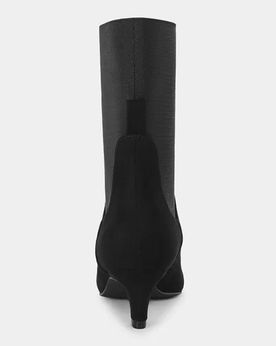 Vista 6 de Coutgo Botas Chelsea para mujer, tacón bajo de gatito, a media pantorrilla, gamuza puntiaguda, elásticas, para otoño, botines elegantes