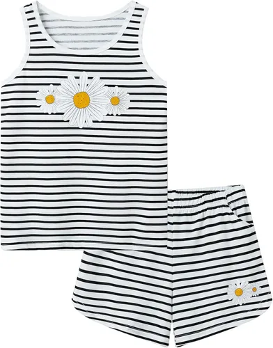 Pijama con parte superior de camiseta de tirantes, talla 6, 8, 10, 12, 14, 16, 18, pantalón corto, de verano, con rayas, conjunto para niña y