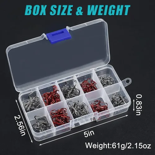 Vista 5 de Fishing Treble Hooks Kit, Red Treble Hooks Sharp Round Bend High Carbon Steel Strong Barbed Fishing Hooks with Stainless Steel Split Rings for Lures