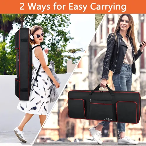 Vista 7 de SNIGJAT Funda para teclado de 61 teclas, funda suave para piano con algodón de 0.32 pulgadas, bolsa para teclado de 61 teclas con asa y correas