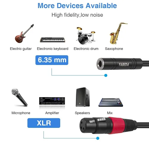 Vista 5 de YABEDA Adaptador de audio XLR a 1/4, cable estéreo XLR hembra equilibrado a hembra de 1/4" - 1.6 pies