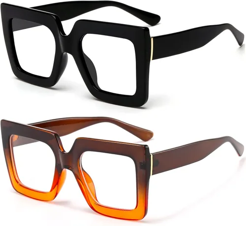 Vista 17 de Gafas de luz azul extragrandes para mujer, moda, gafas de computadora de lente cuadrada gruesa, sin receta, gafas negras, A1 negro