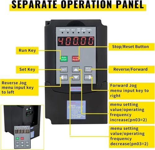 Vista 3 de VEVOR VFD 75KW unidad de frecuencia variable 35A convertidor de inversor de motor CNC VFD 220V para control de velocidad del motor del husillo