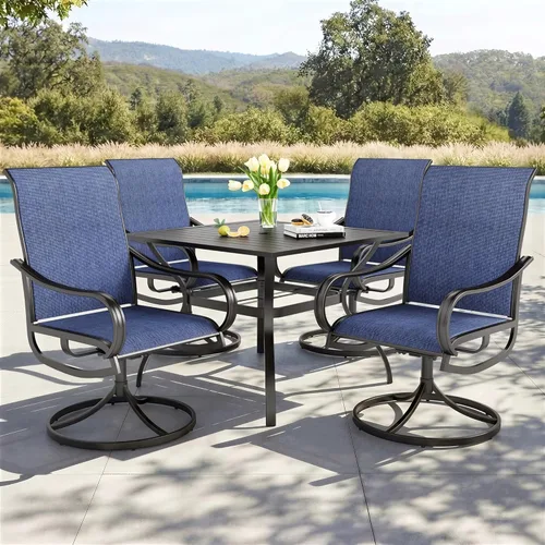 Vista 14 de PHI VILLA Juego de comedor de 5 piezas para patio al aire libre con 4 sillas de comedor giratorias y 1 mesa de comedor similar a la madera, silla