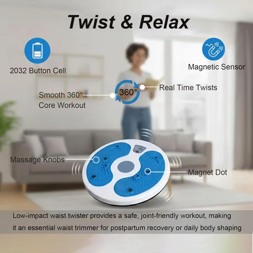 Vista 4 de KYTO Waist Twister Disc – Core Trainer Board with Digital Counter, Ab Workout Equipment with 360° Rotation, Non-Slip Foot Massage Design for Home