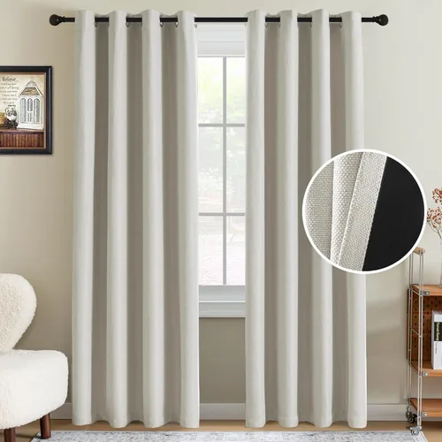 Vista 41 de H.VERSAILTEX Cortina de lino para oscurecer la habitación para dormitorio/sala de estar, cortinas opacas extra anchas de 100 x 84 pulgadas