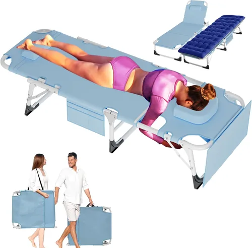 Vista 14 de ABORON - Silla de bronceado 3 en 1 extragrande con tapete y reposabrazos, tumbonas plegables resistentes, 5 posiciones para exteriores, para playa