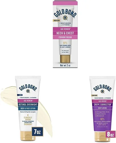 Gold Bond Age Renew - Crema reafirmante para el cuello y el pecho para renovar la edad, 2 oz. & Age Renew Retinol Overnight Loción corporal y