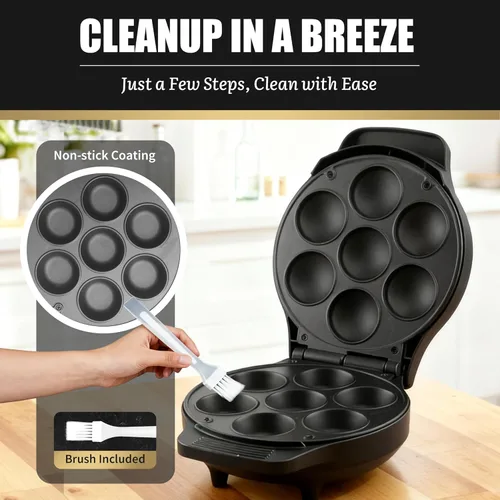 Vista 5 de FineMade Mini Máquina para Hacer Panqueques Rellenos, Sartén Eléctrica para Hacer Ebleskiver Poffertjes, Máquina para Hacer Panqueques Daneses