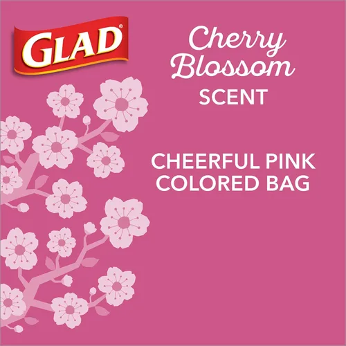 Vista 4 de Glad Odorshield - Bolsas de basura pequeñas con cordón, 4 galones, rosa, flor de cerezo, 34 unidades, el paquete puede variar
