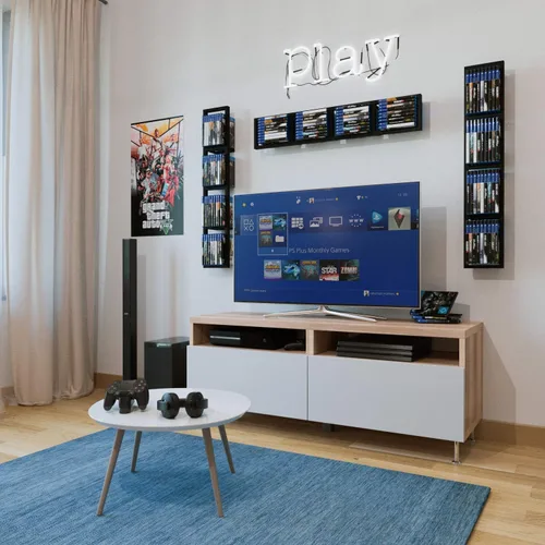 Vista 5 de You Have Space Black Floating Shelves for Wall, 34 Inch Video Games CD DVD Storage Shelves, Cube Storage Organizer Shelf Set of 3