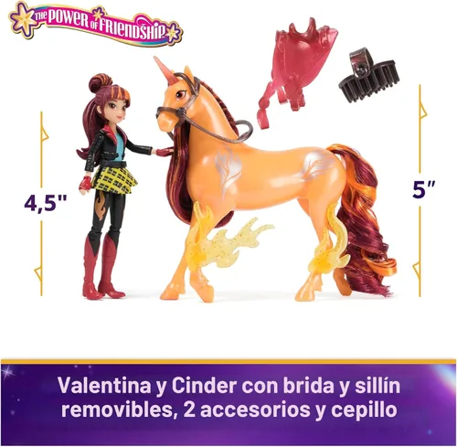 Vista 2 de Academia de Unicornios, Set de Poder de Amistad de Valentina y Ceniza con Silla de Montar y Accesorios, Muñecas y Juguetes de Unicornio, Regalos