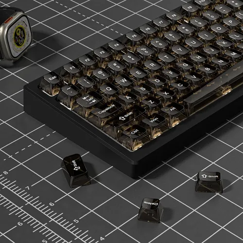Vista 4 de dagaladoo Teclas transparentes negras para teclado mecánico, teclas MDA transparentes 60 75 100 por ciento, juego de teclas de gelatina cerámica