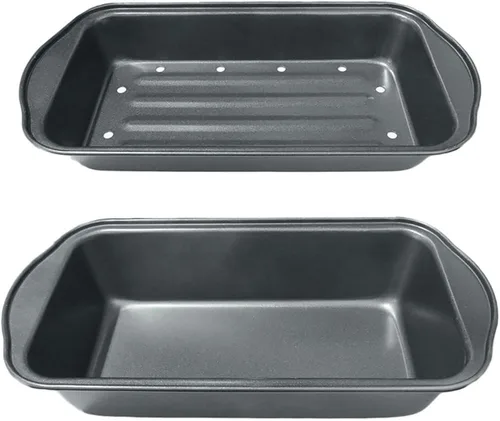 Vista 8 de Evelots Pan de carne que drena grasa, antiadherente, para cocinar, hornear, más sabor, juego de 2 piezas