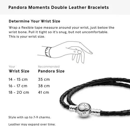 Vista 5 de PANDORA Pulsera de plata de ley con colgante de cuero negro