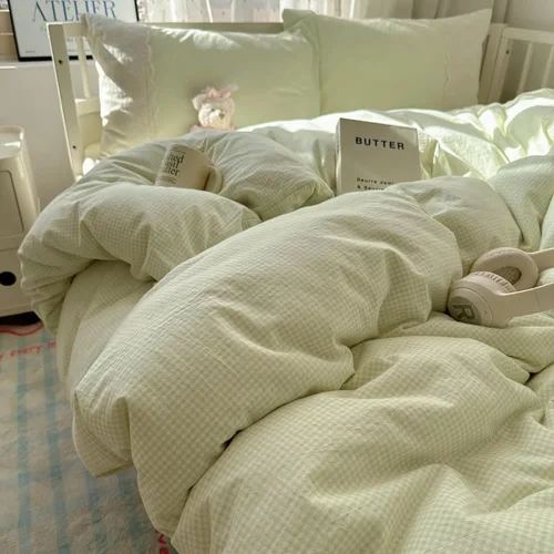 Vista 16 de MKXI Juego de ropa de cama con diseño de corbata de moño linda y rayas de flores rosas, tamaño individual, de algodón - Funda de edredón