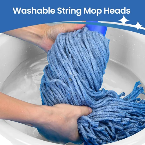 Vista 7 de Matthew - Cabezales de repuesto para trapeador húmedo de algodón resistente (azul, mediano, paquete de 12) con 2 paños de microfibra para uso