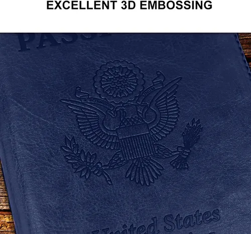 Vista 6 de Combo de soporte para pasaporte, pasaporte y tarjetero de vacunación, marrón + azul oscuro